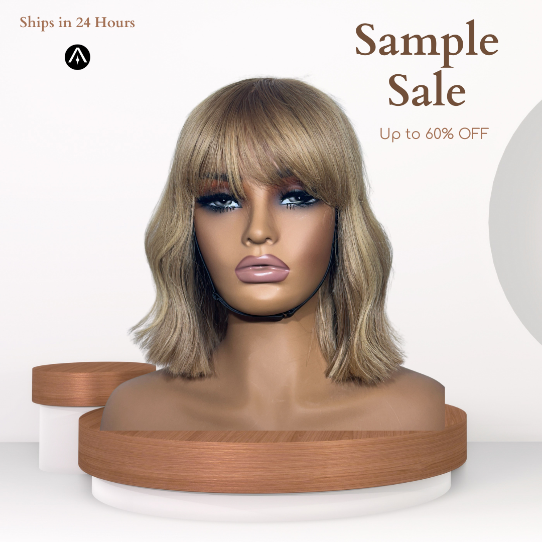 10" Straight Lowlight Blonde Lace Closure Wig [Bangs]