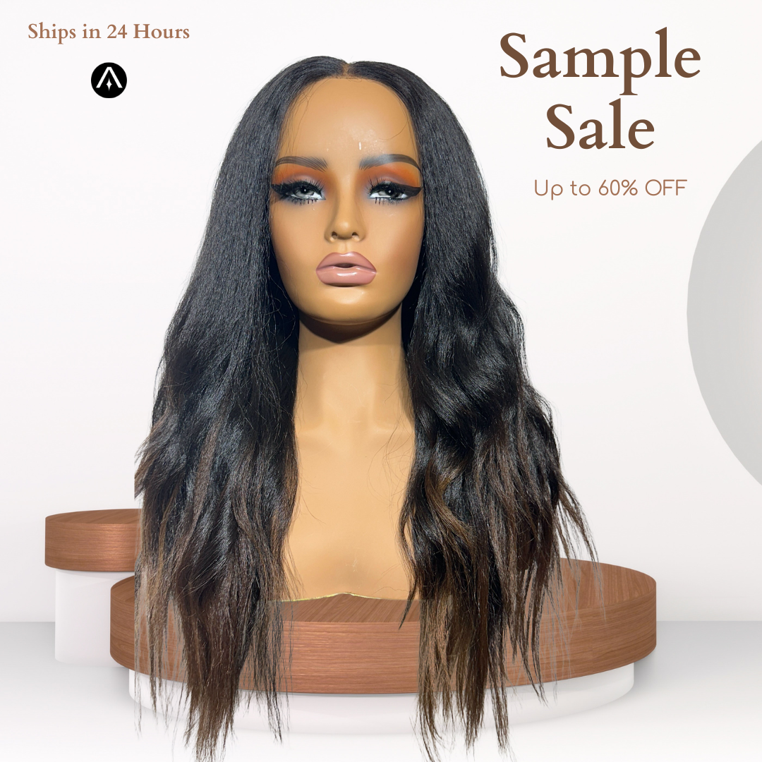 18" Kinky Straight Dark Ombre Lace Closure Wig