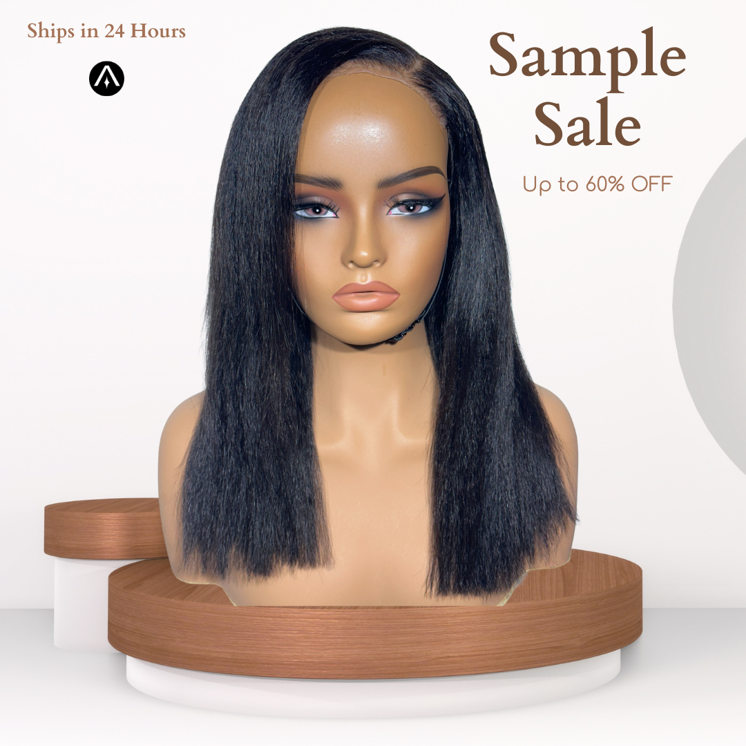 14" Kinky Straight Natural Black Lace Closure Wig