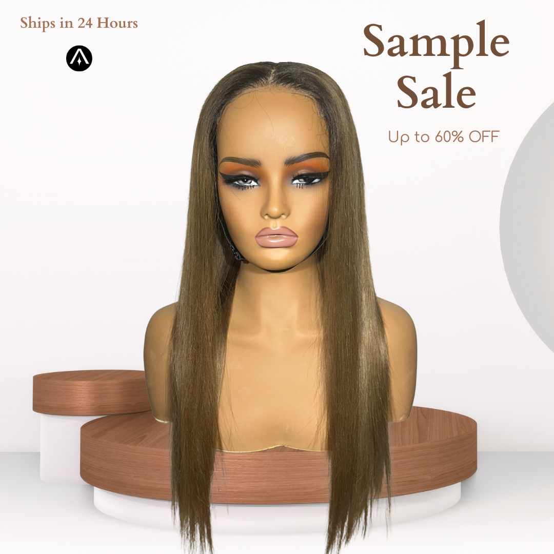 22" Straight Ash Brown Beige Blonde Lace Closure Wig