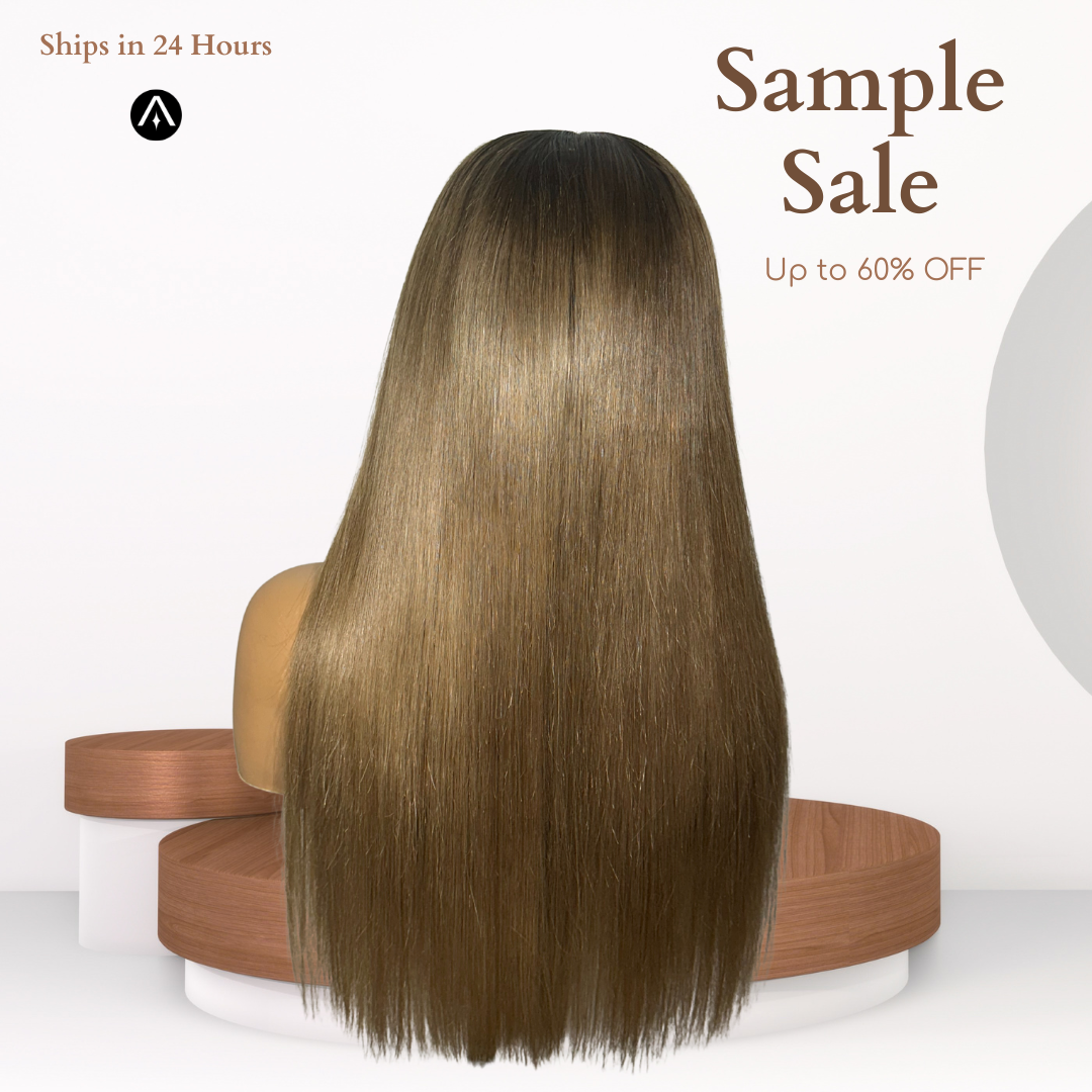 22" Straight Ash Brown Beige Blonde Lace Closure Wig