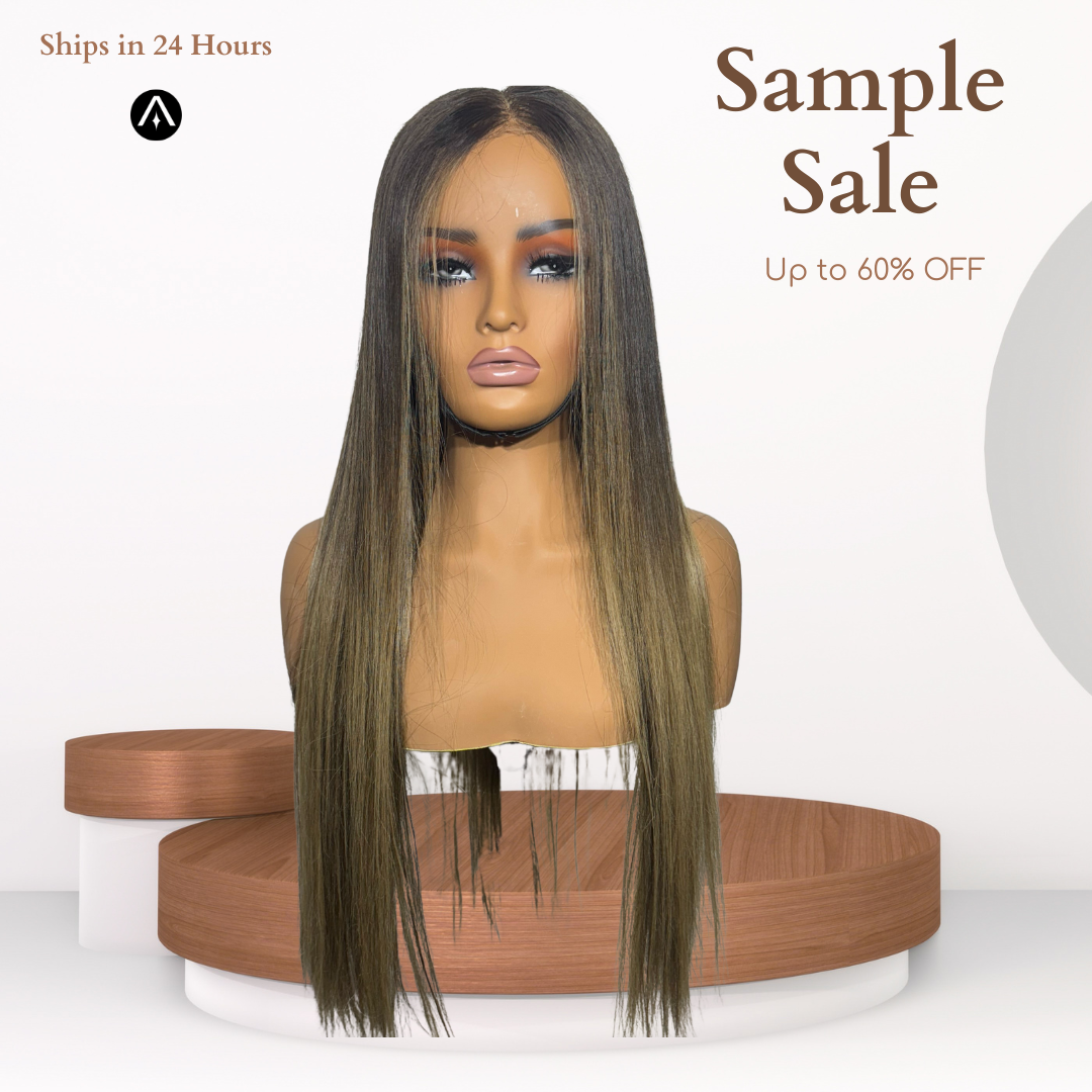 24" Straight Ash Brown Beige Blonde Lace Closure Wig