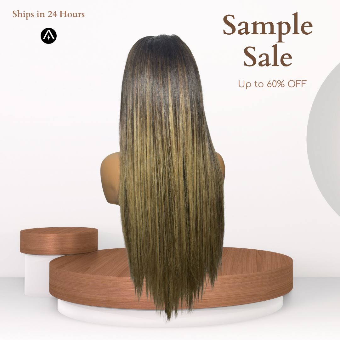 24" Straight Ash Brown Beige Blonde Lace Closure Wig