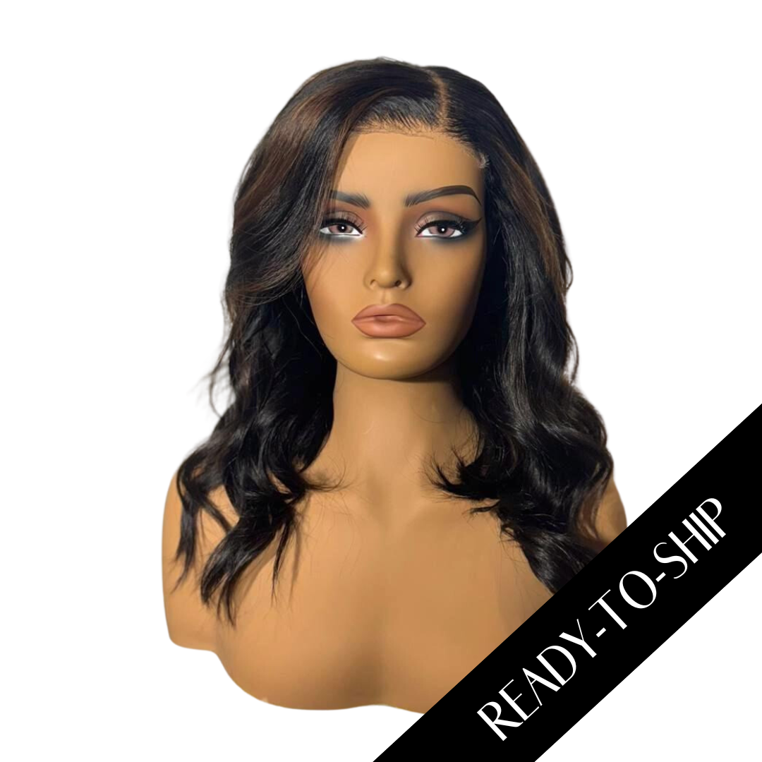 14" Chesnut Brown Highlights HD Lace Closure Wig 1