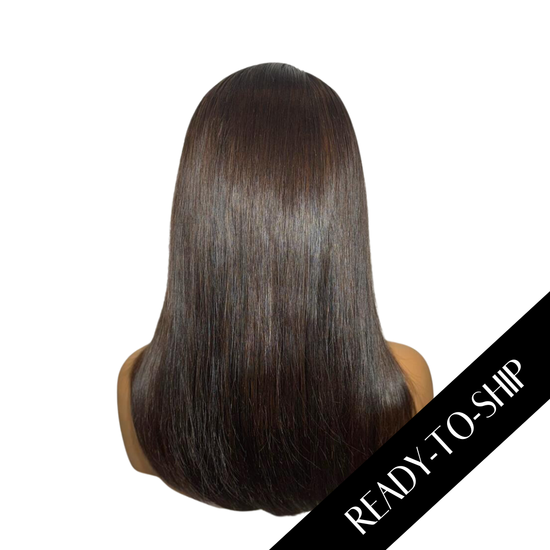 16" Straight Layered Chocolate Brown HD Lace Closure Wig
