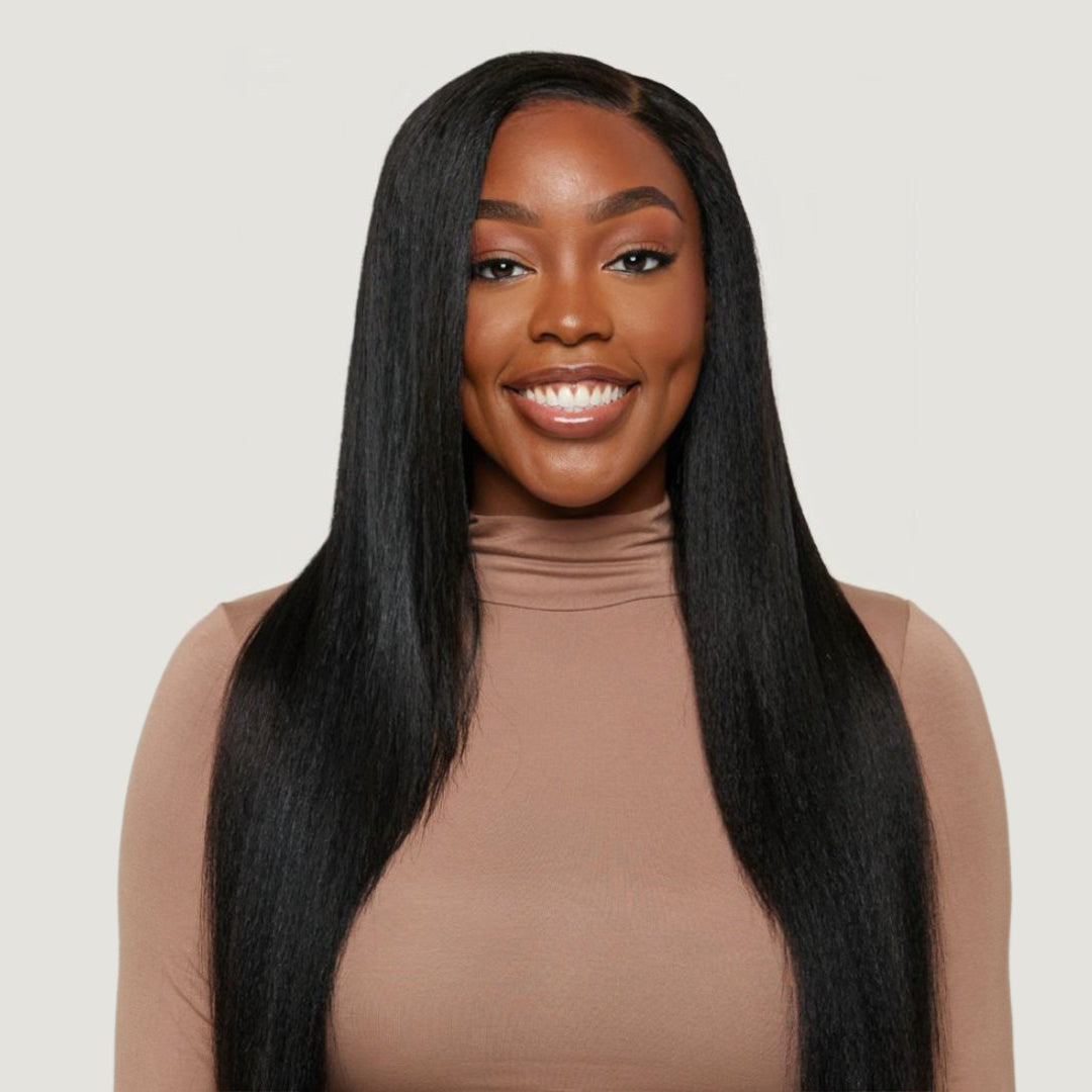 Jet Black Kinky Straight HD Lace Wigs